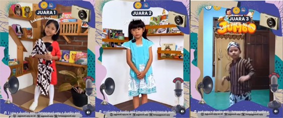 Anak-anak peserta lomba The Next Little Idol 2025 menunjukkan bakat mereka secara online dalam kegiatan HMP PG PAUD UPY.