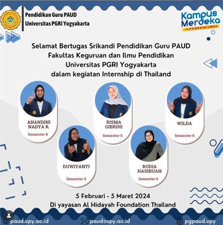Mahasiswa PG-PAUD UPY mengikuti Internship in Thailand di Muslimeen Suksa School
